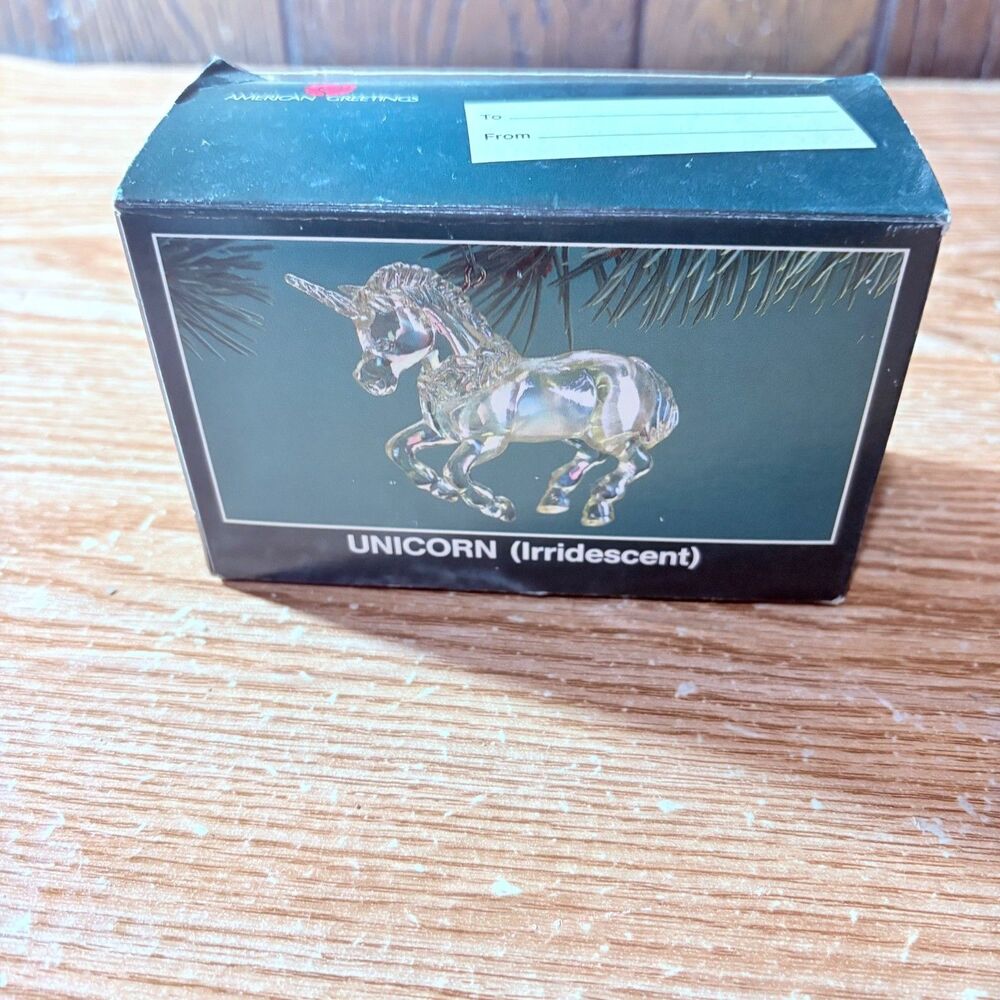 1988 American Greetings Iridescent Plastic Unicorn Ornament Figurine Original Bo